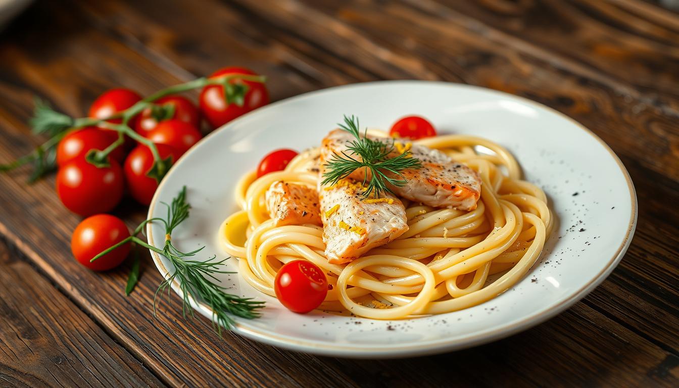 Pasta with cream and salmon