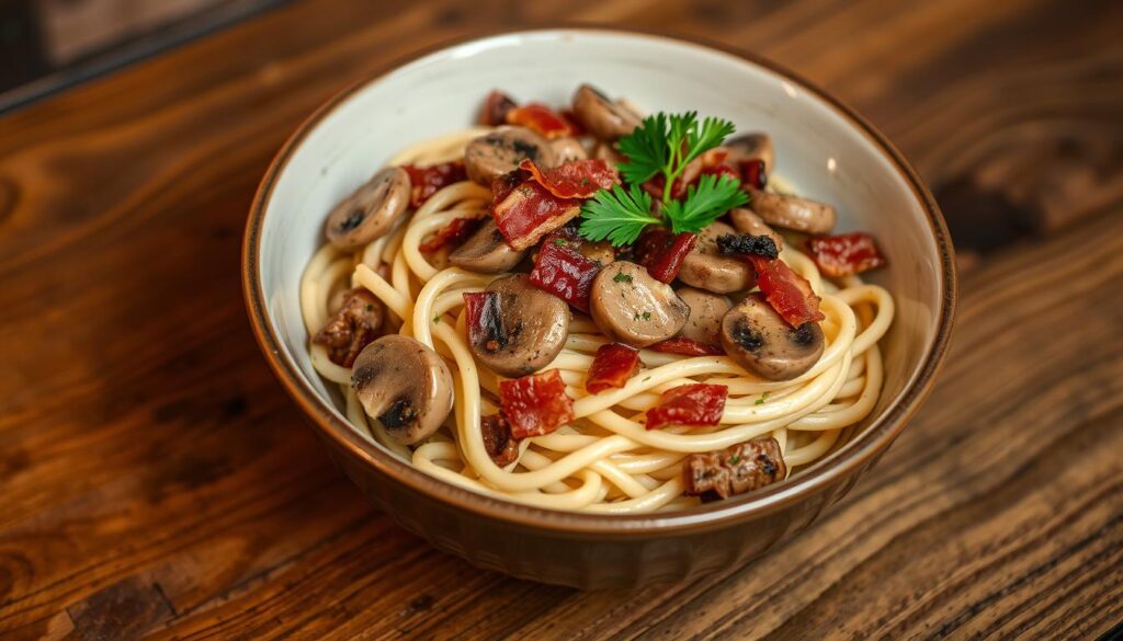 delicious mushroom bacon pasta