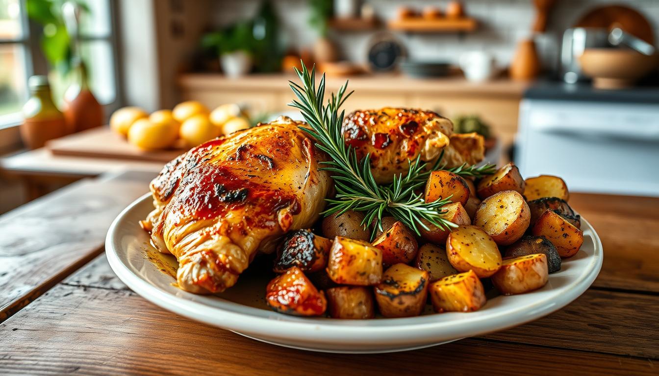 baked chicken and potatoes