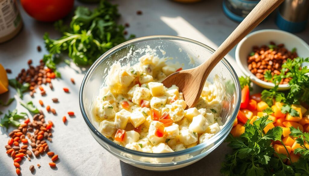 egg salad mixing