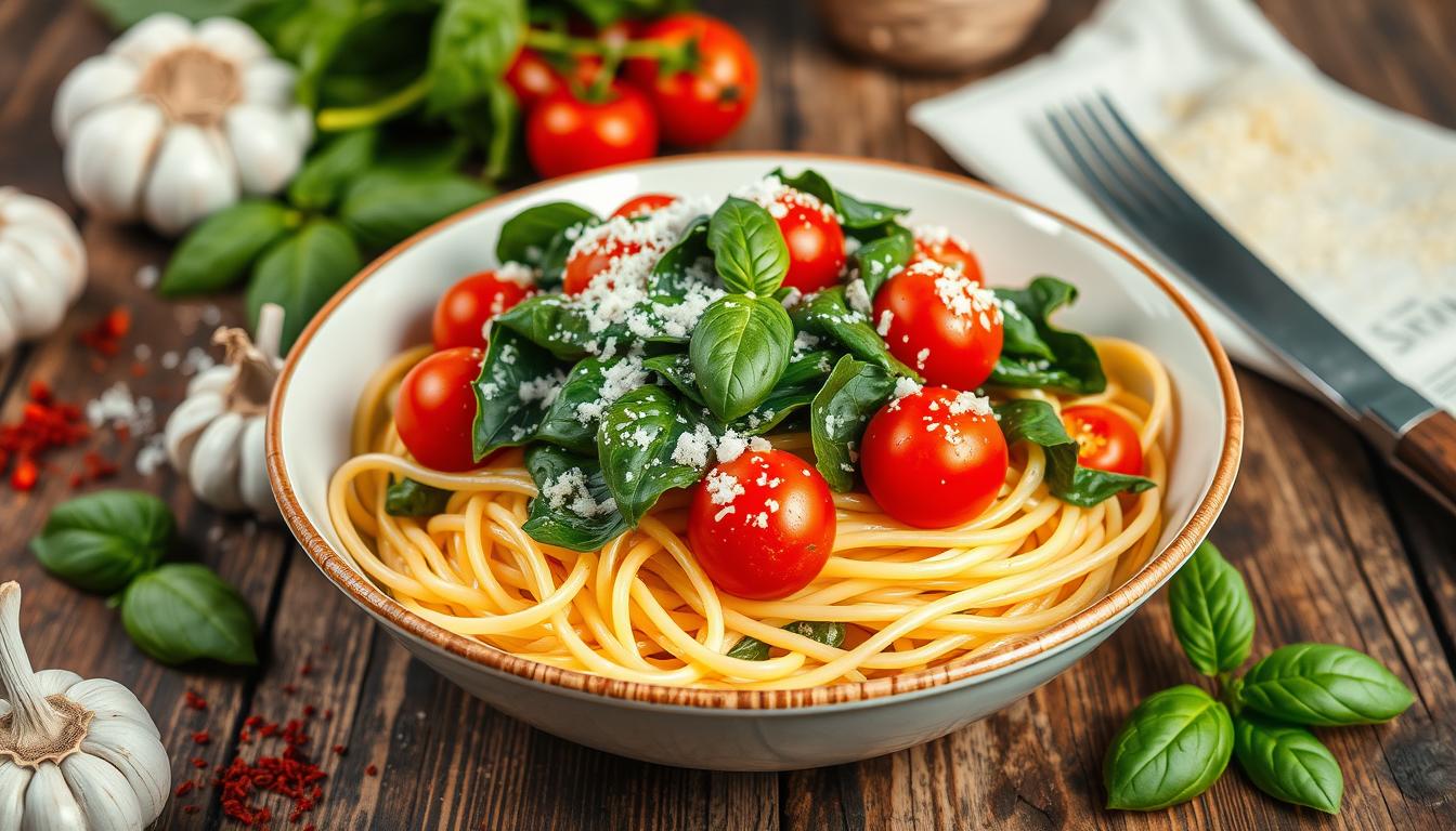 spaghetti spinach tomato